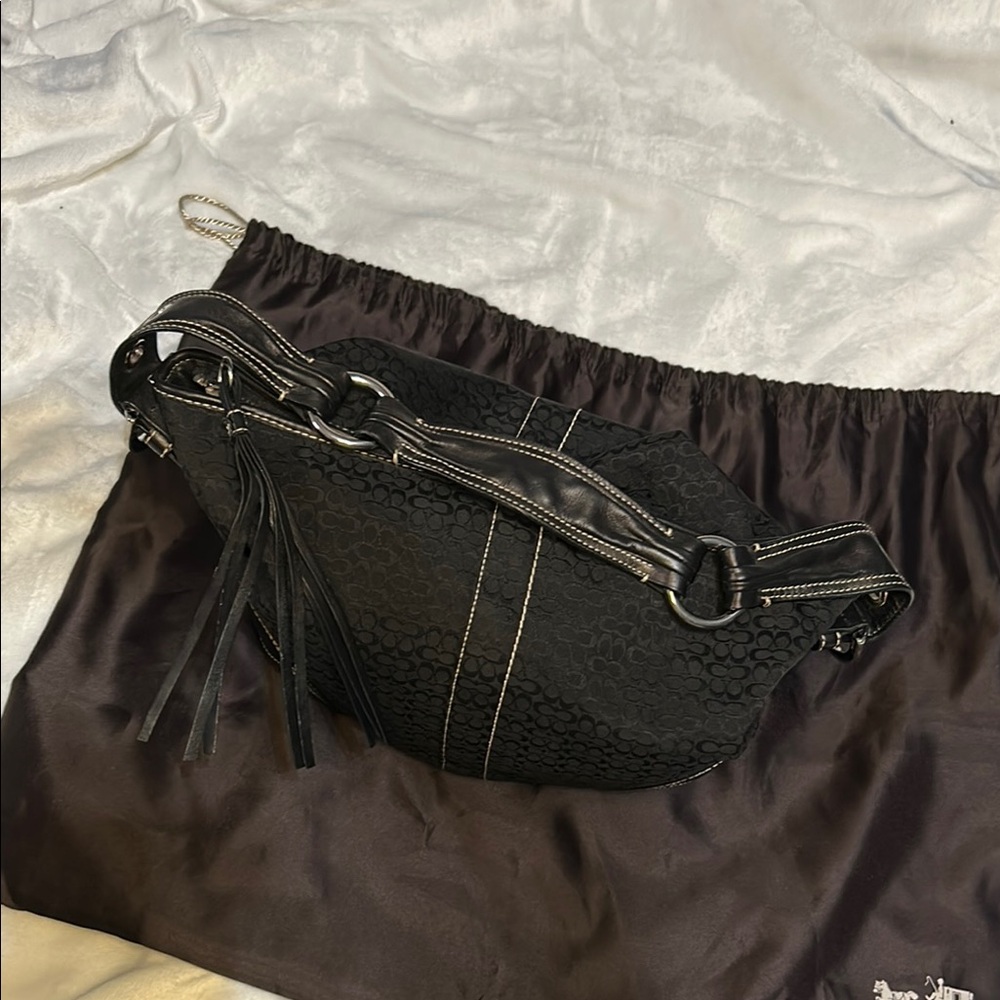 Coach Black and White Signature Shoulder Bag - Picture 6 of 10